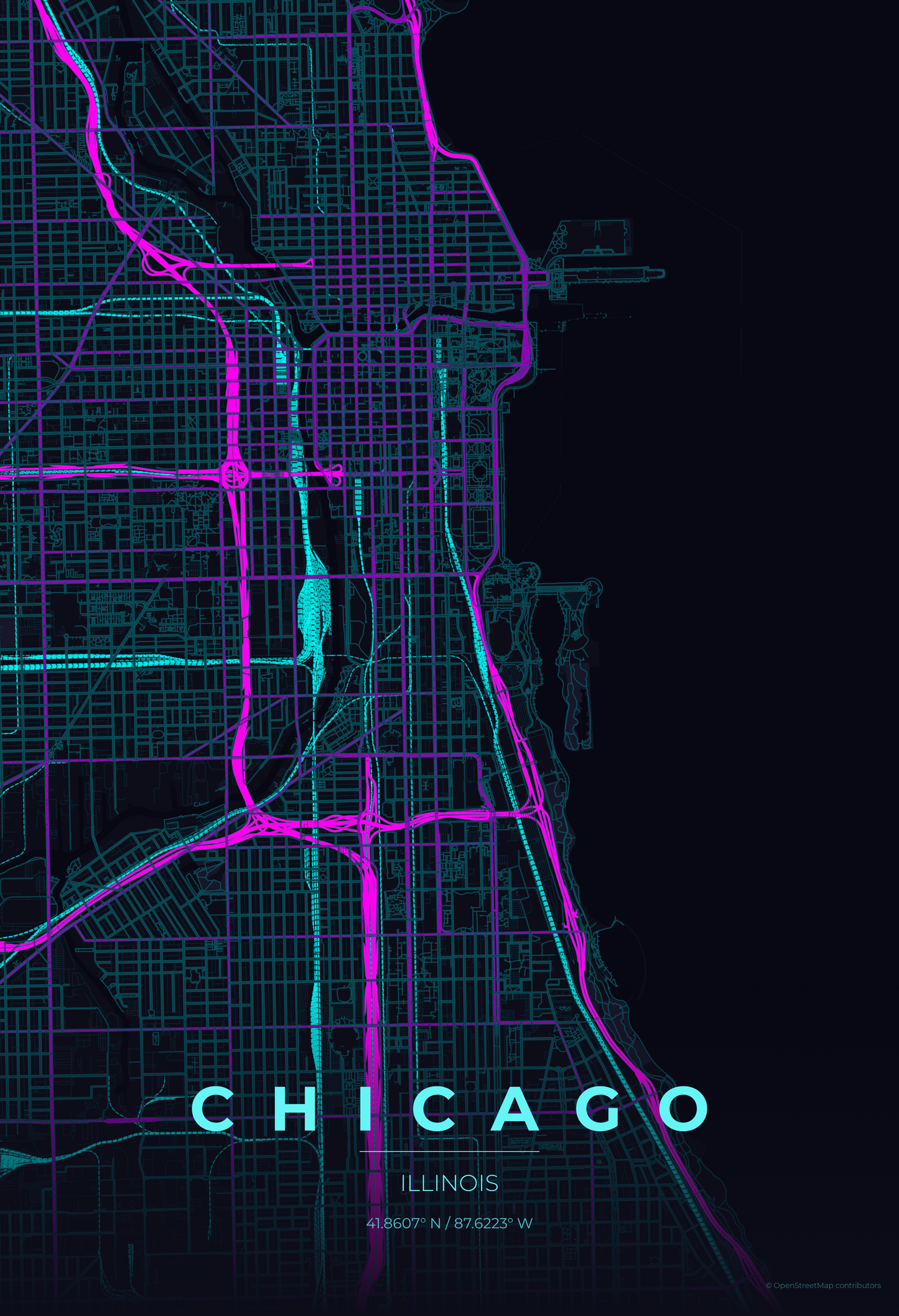 Chicago — Neon Cyberpunk Map Print
