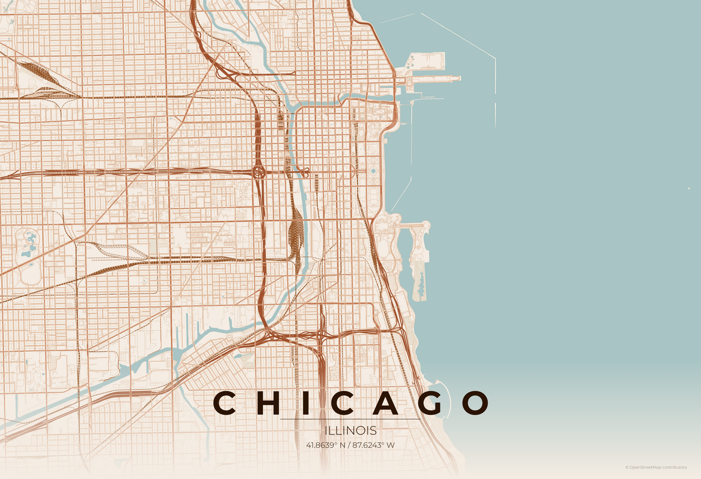 Chicago — Terracotta Map Print