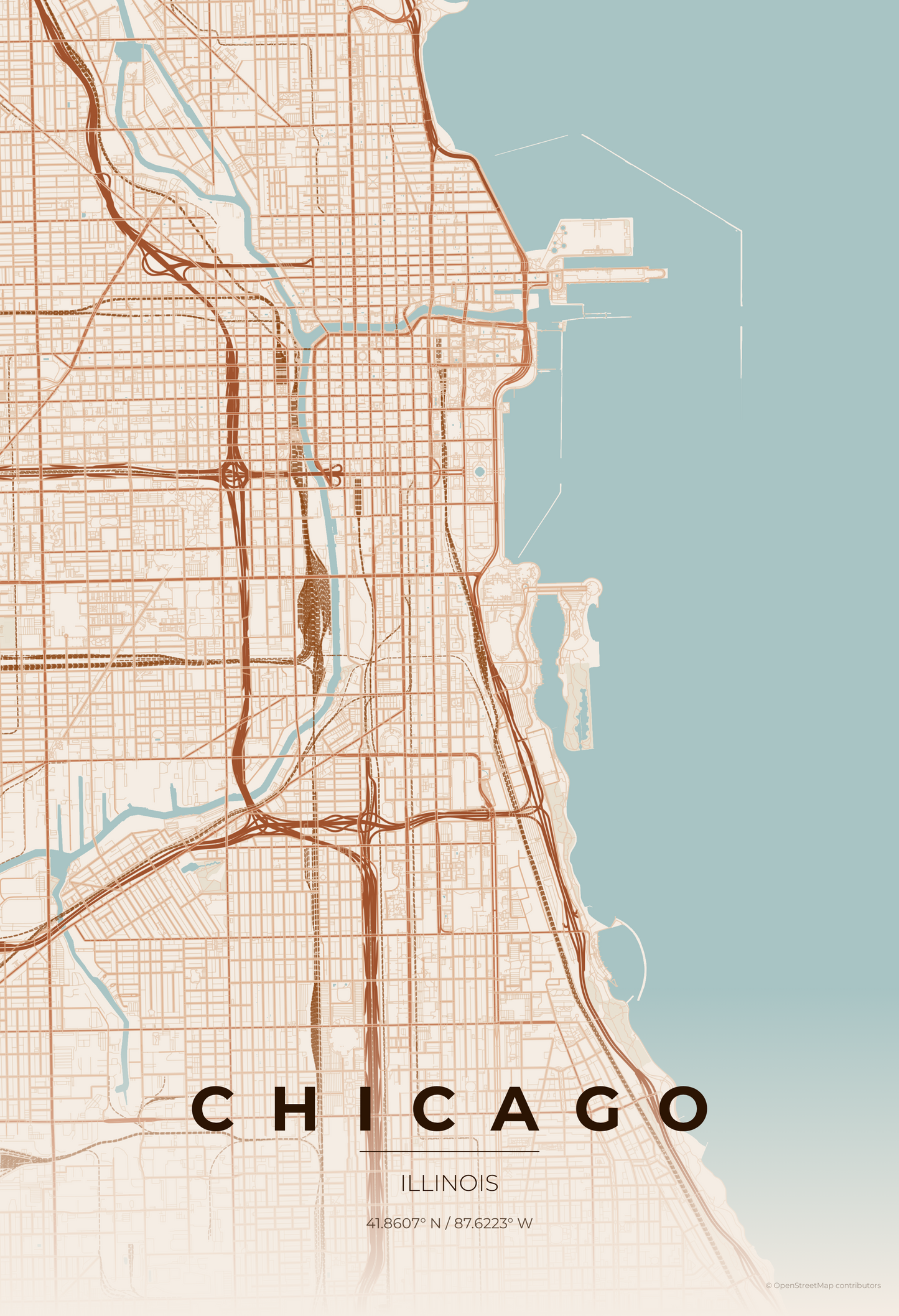 Chicago — Terracotta Map Print