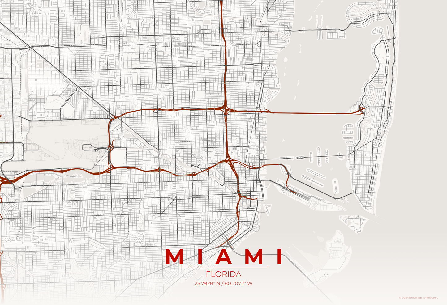 Miami — Japanese Ink Map Print