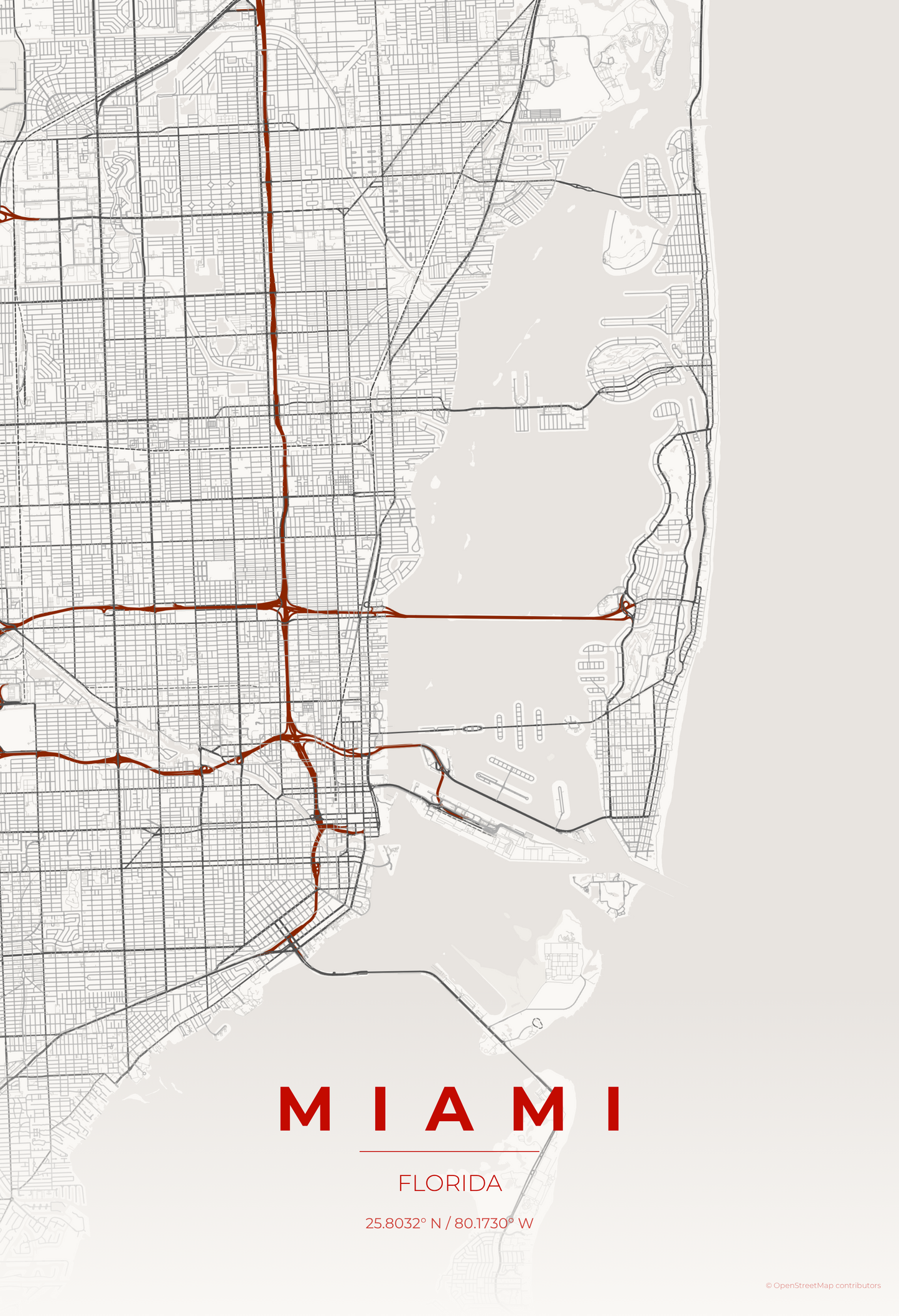 Miami — Japanese Ink Map Print