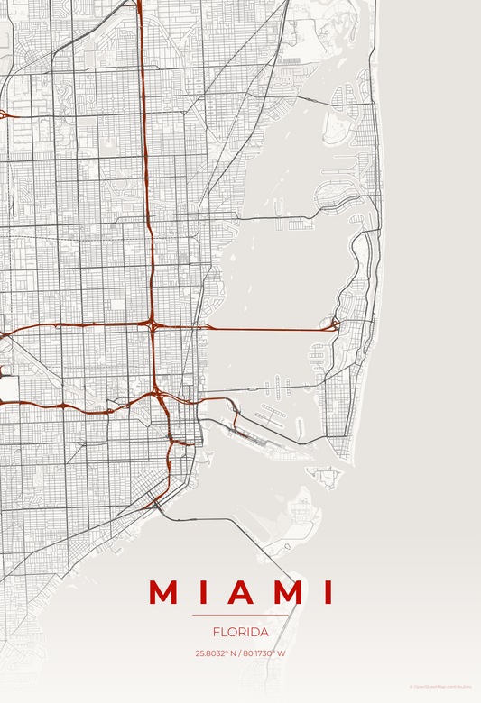 Miami — Japanese Ink Map Print