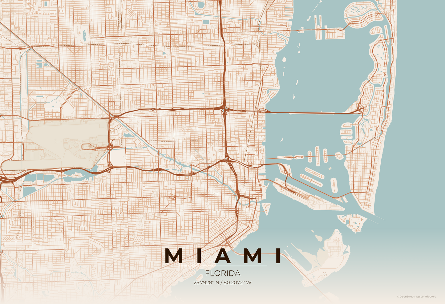 Miami — Terracotta Map Print