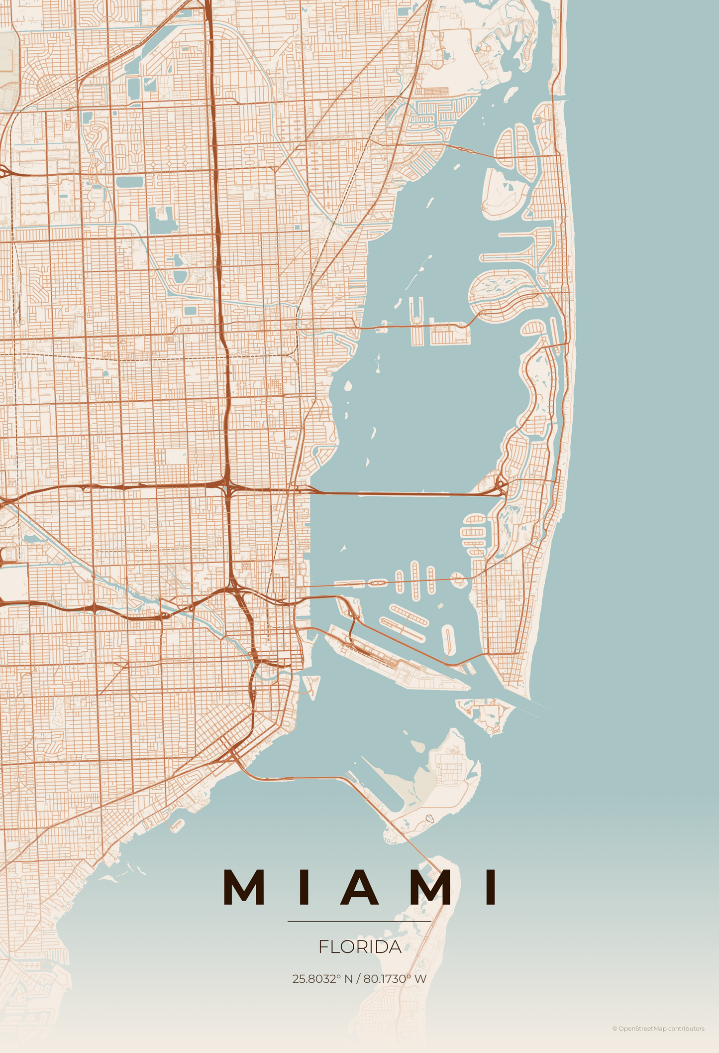 Miami — Terracotta Map Print