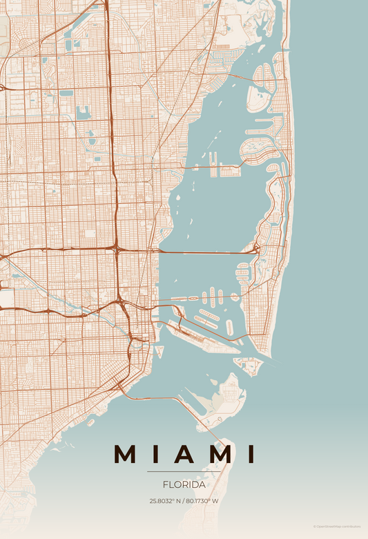 Miami — Terracotta Map Print
