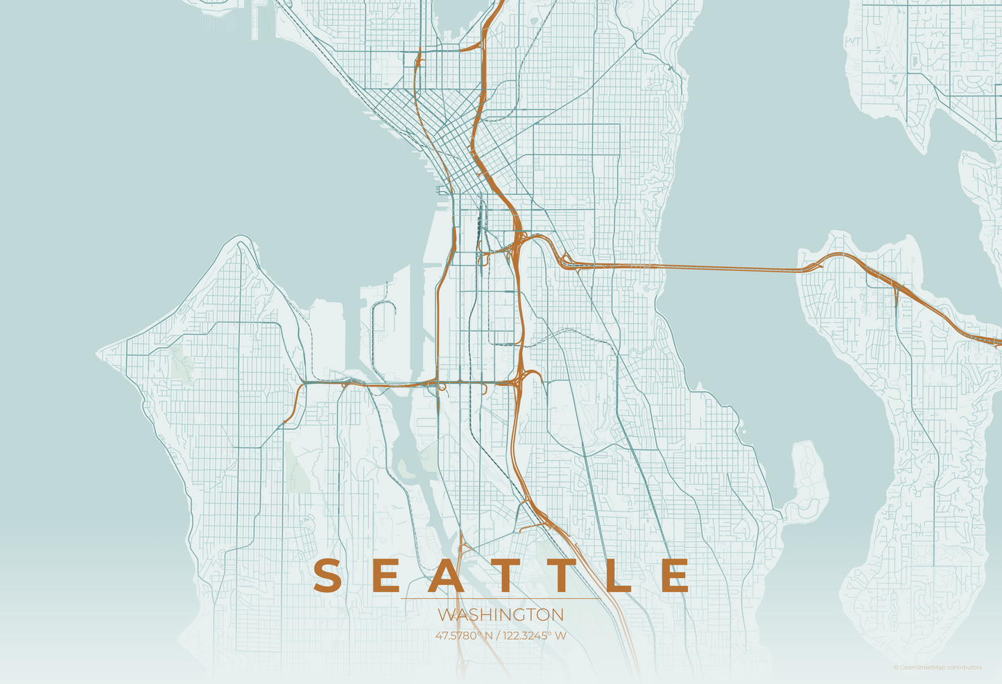 Seattle — Copper Patina Map Print