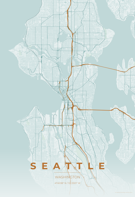 Seattle — Copper Patina Map Print