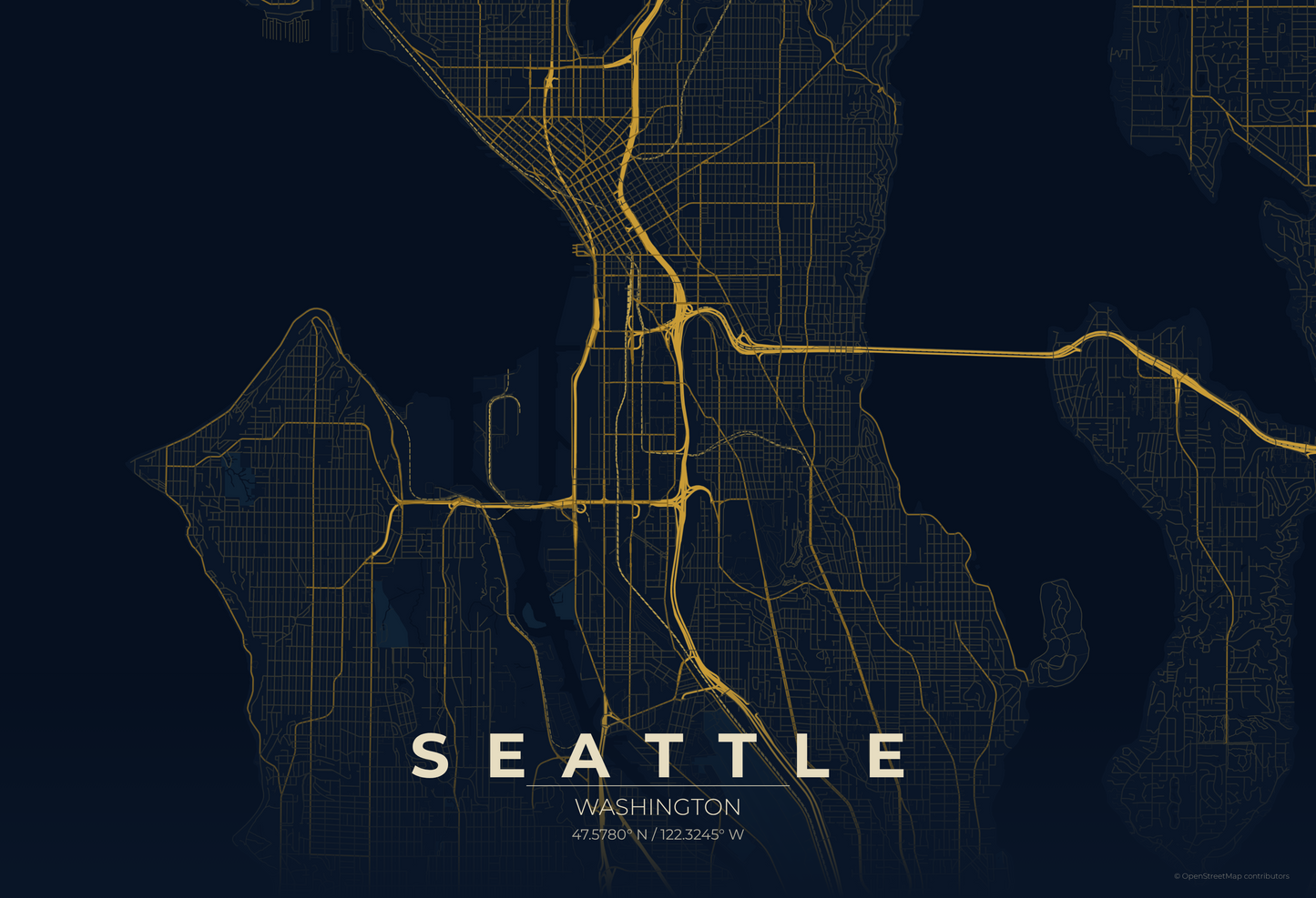 Seattle — Midnight Blue Map Print