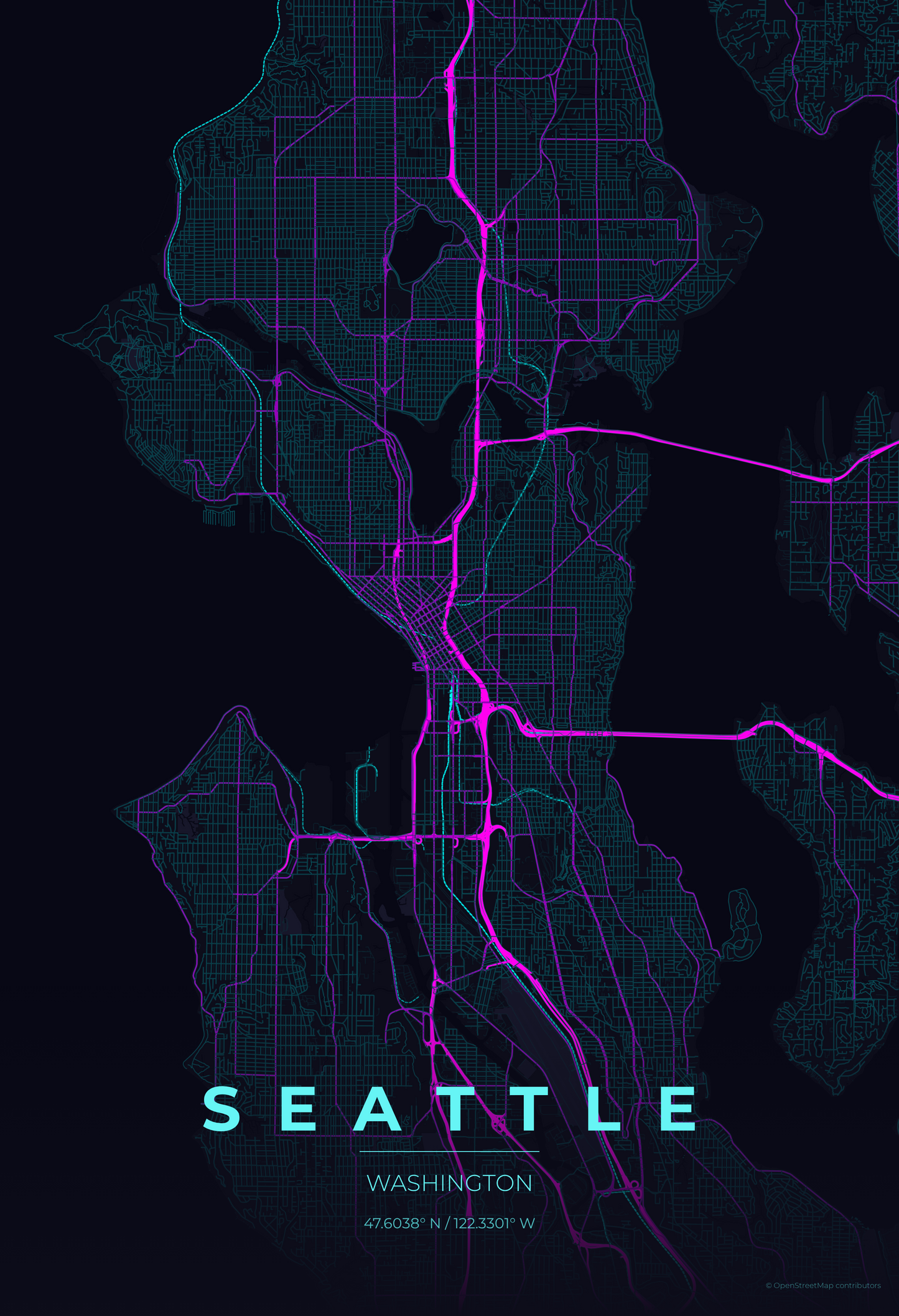 Seattle — Neon Cyberpunk Map Print