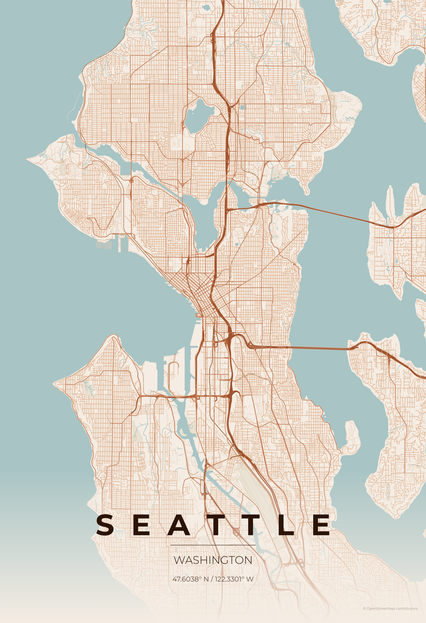 Seattle — Terracotta Map Print