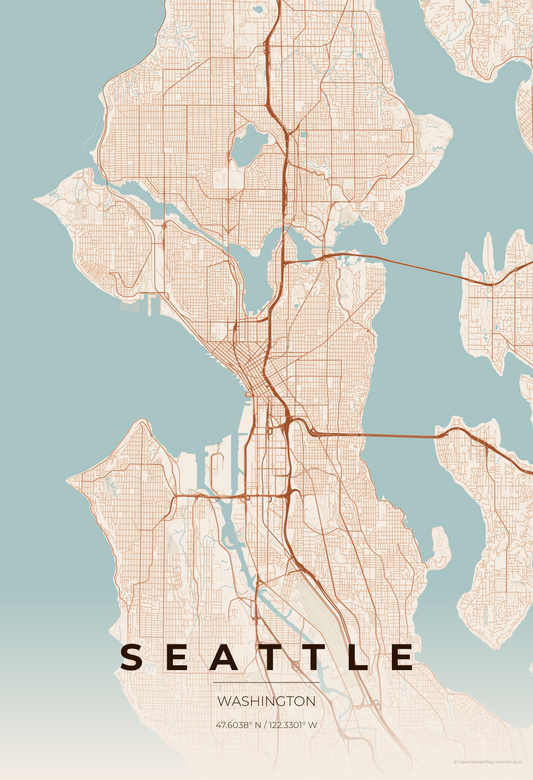 Seattle — Terracotta Map Print
