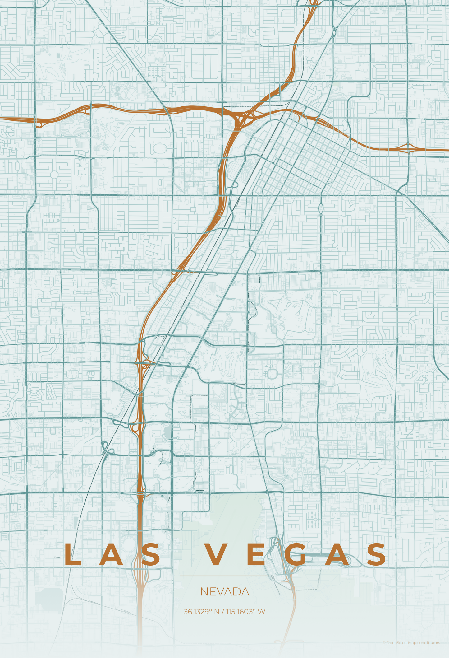 Las Vegas — Copper Patina Map Print
