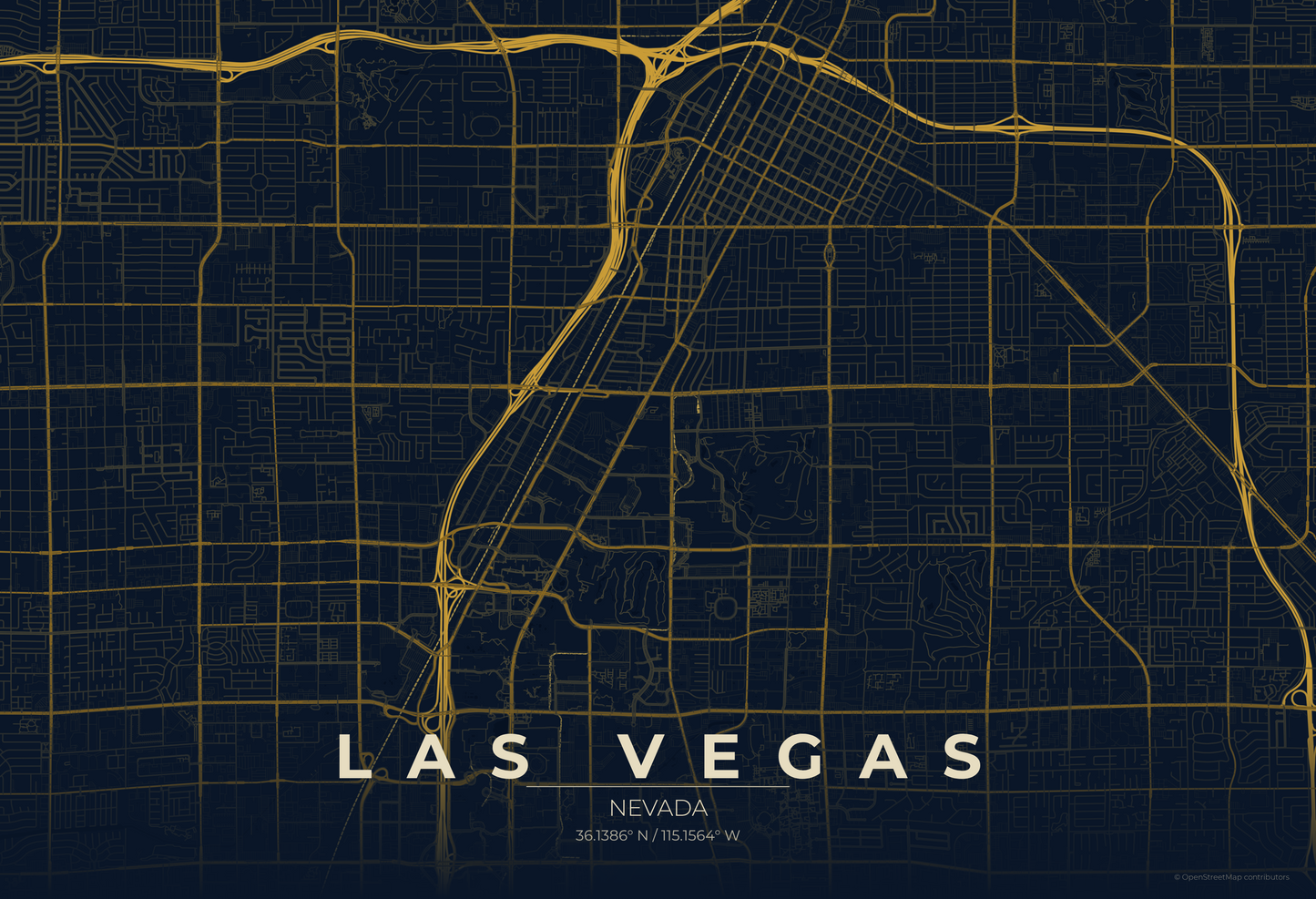 Las Vegas — Midnight Blue Map Print