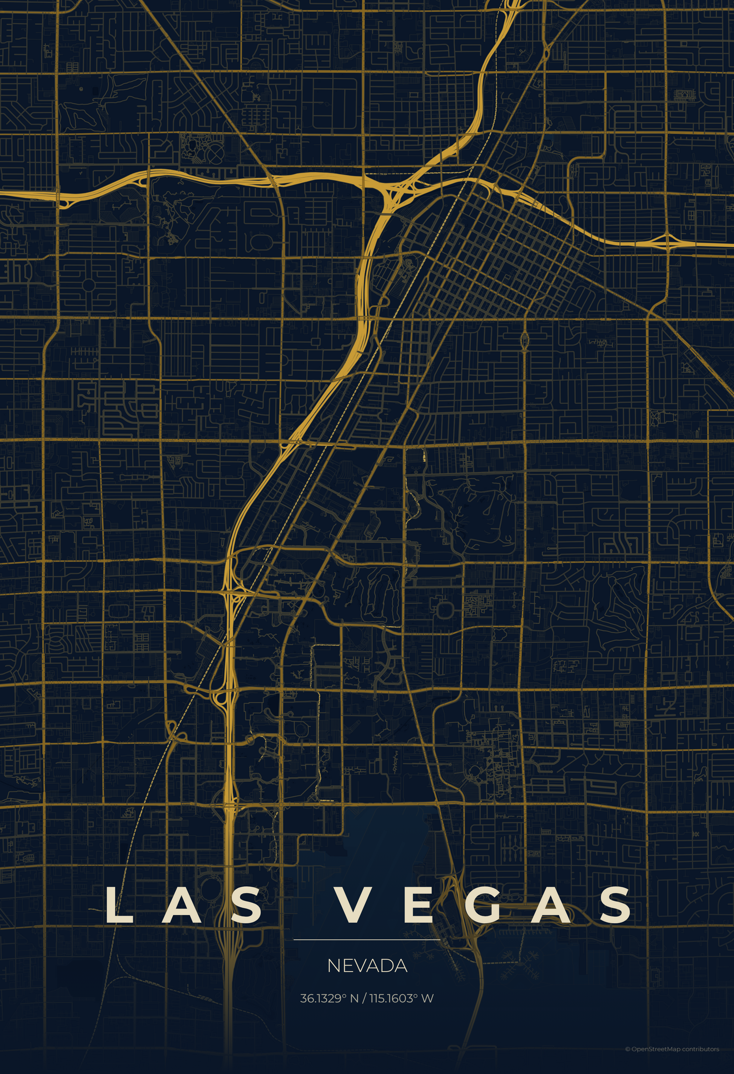 Las Vegas — Midnight Blue Map Print