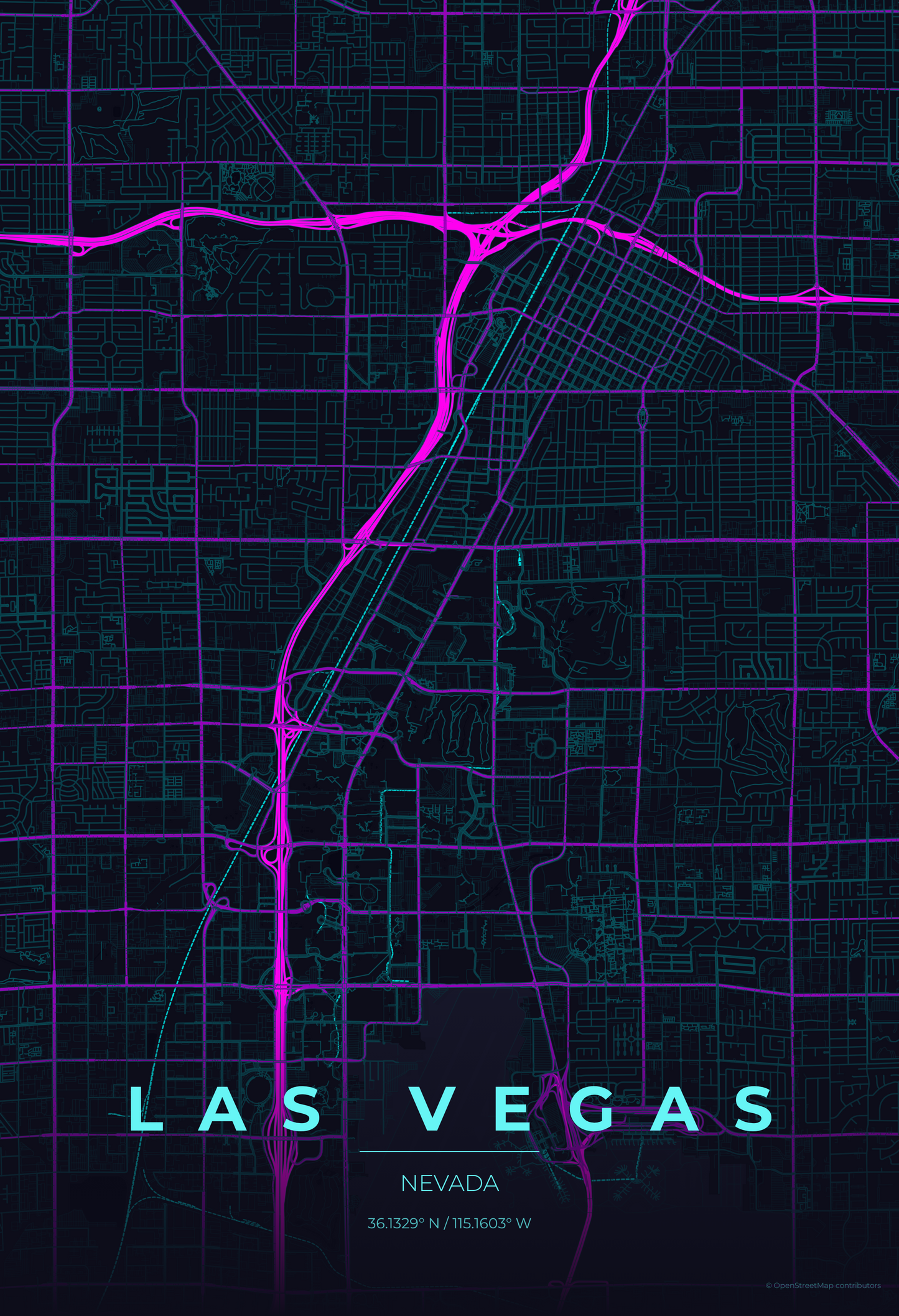 Las Vegas — Neon Cyberpunk Map Print