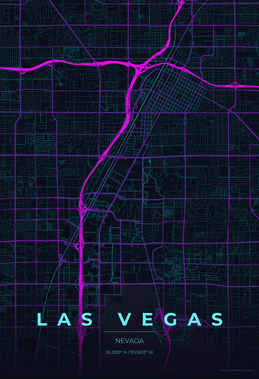 Las Vegas — Neon Cyberpunk Map Print