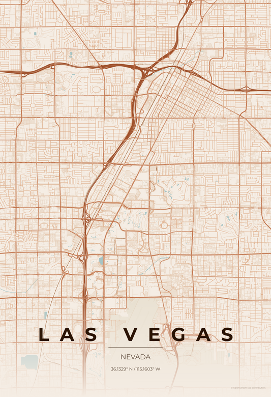 Las Vegas — Terracotta Map Print