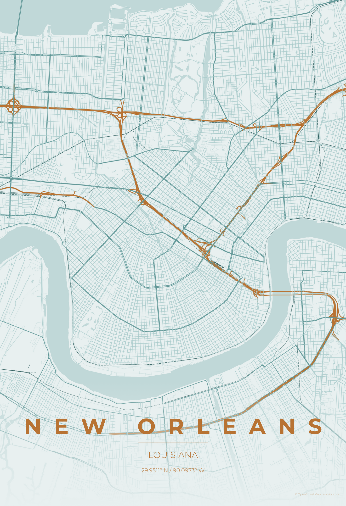 New Orleans — Copper Patina Map Print