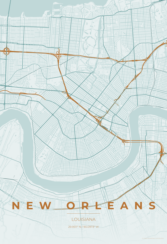 New Orleans — Copper Patina Map Print
