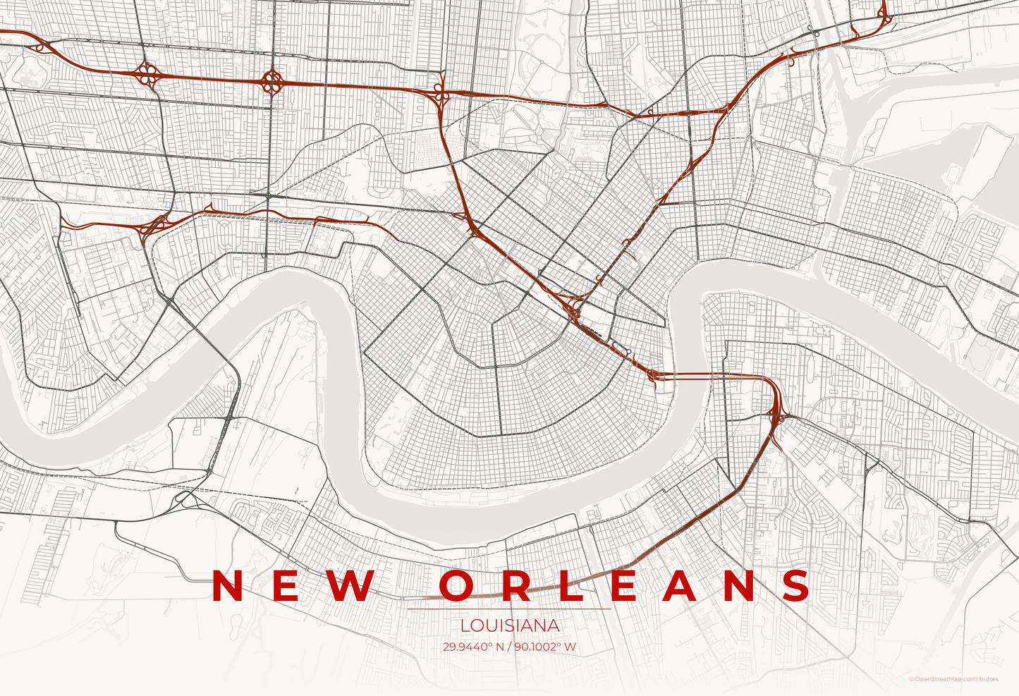 New Orleans — Japanese Ink Map Print