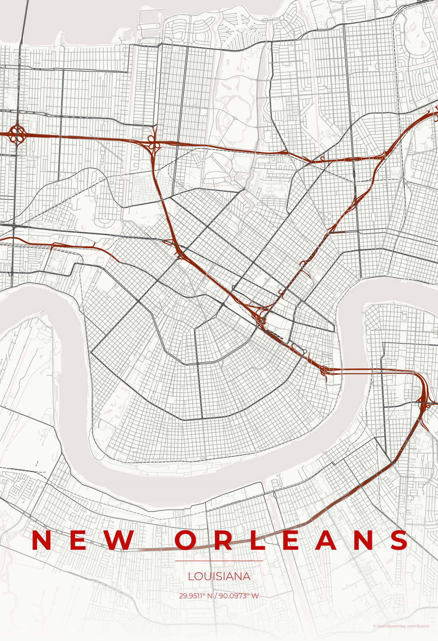 New Orleans — Japanese Ink Map Print