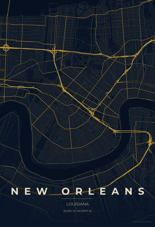 New Orleans — Midnight Blue Map Print