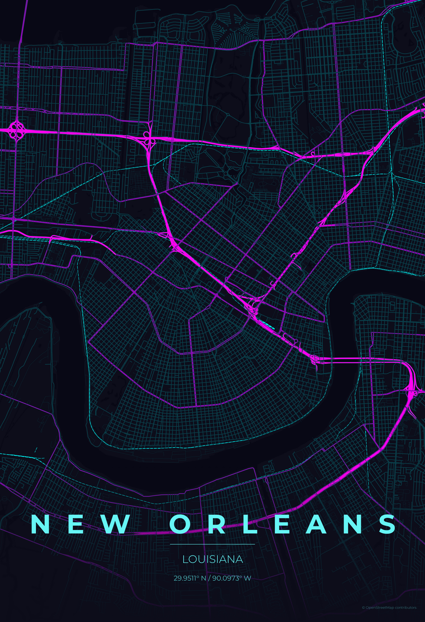 New Orleans — Neon Cyberpunk Map Print