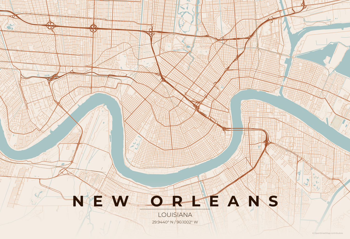 New Orleans — Terracotta Map Print