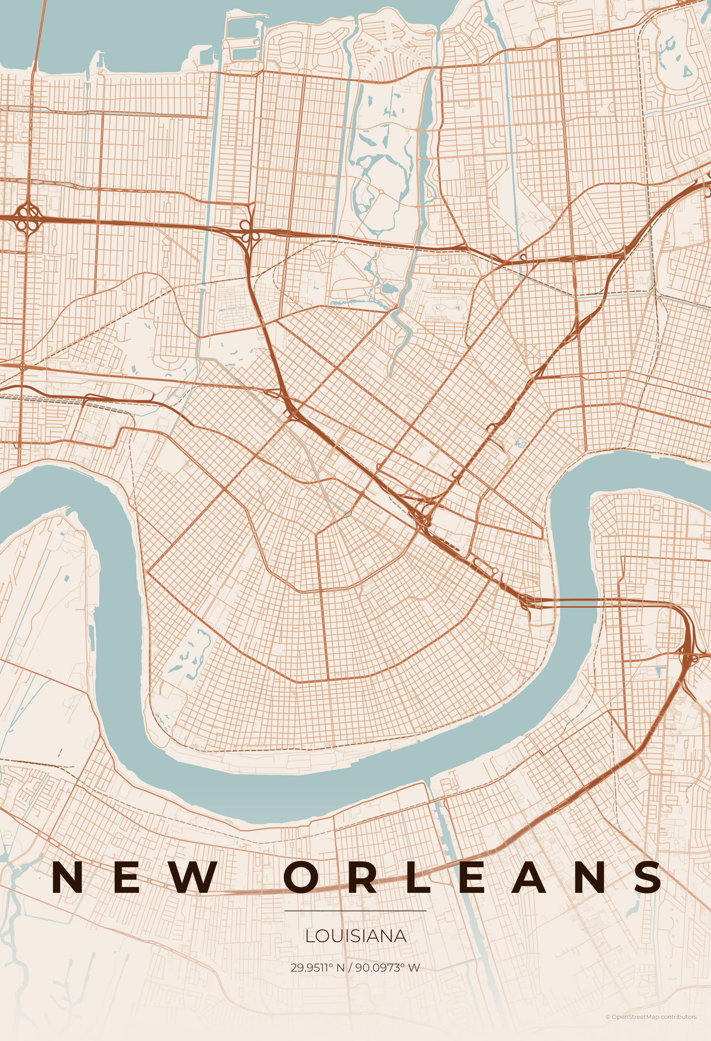 New Orleans — Terracotta Map Print