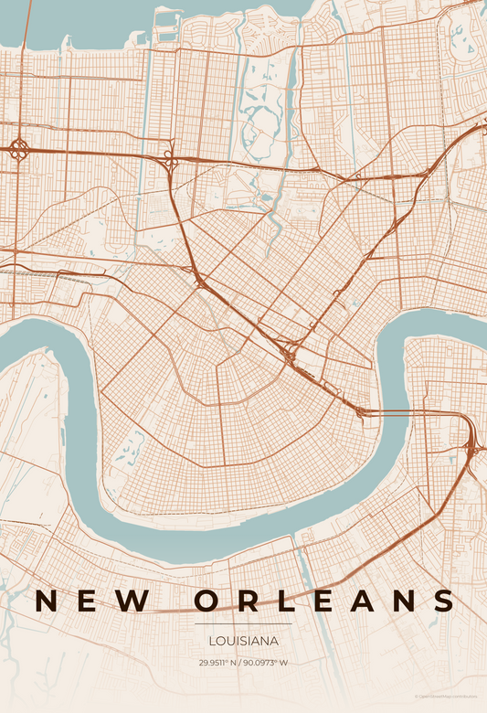 New Orleans — Terracotta Map Print