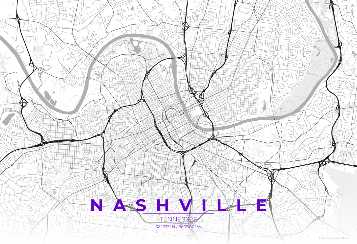 Nashville — Contrast Zones Map Print