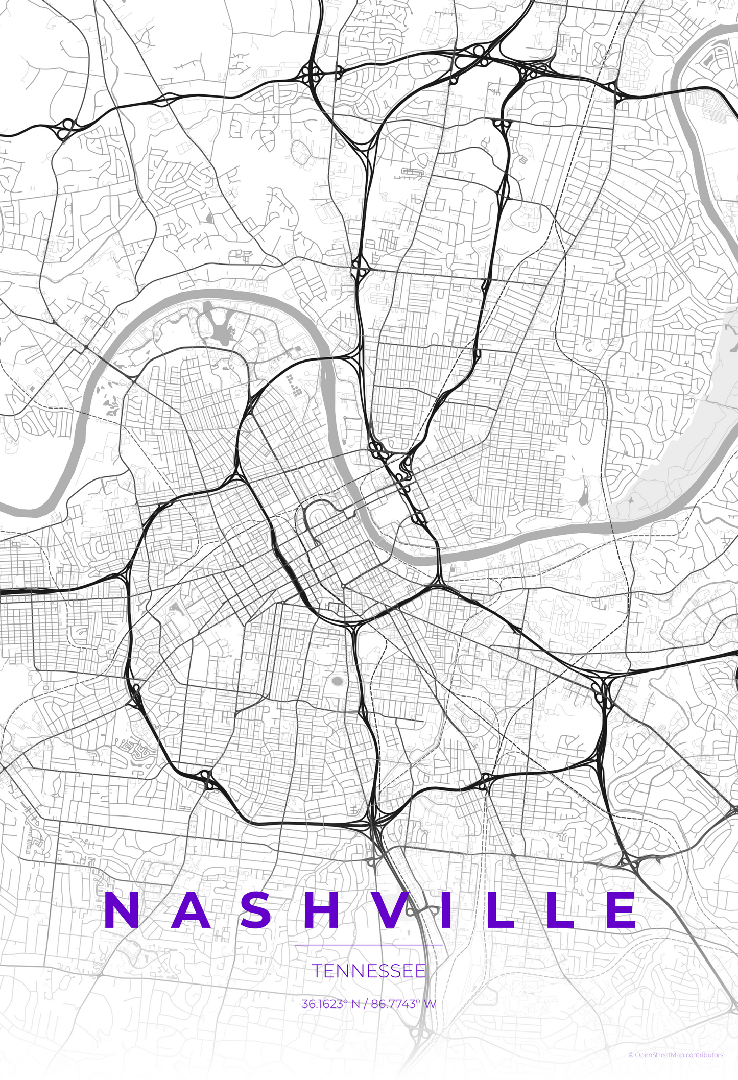 Nashville — Contrast Zones Map Print