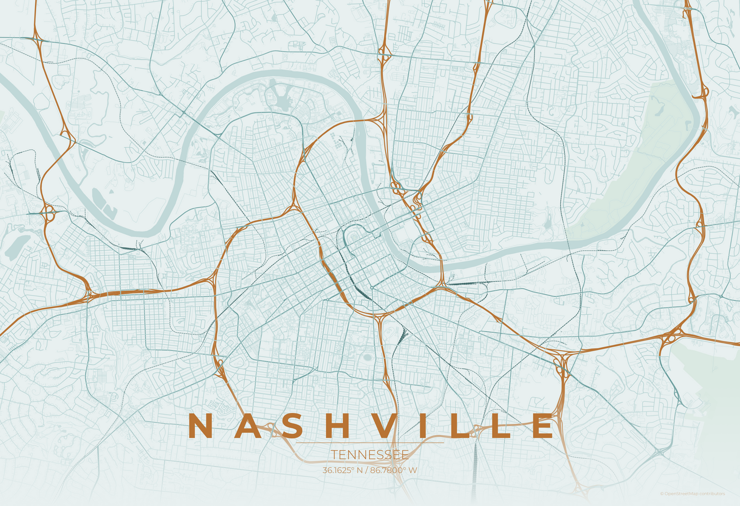 Nashville — Copper Patina Map Print
