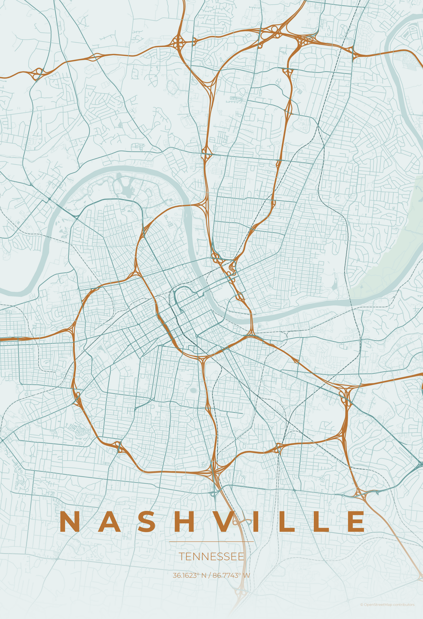 Nashville — Copper Patina Map Print