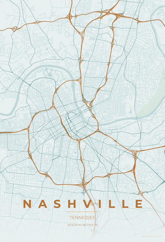 Nashville — Copper Patina Map Print