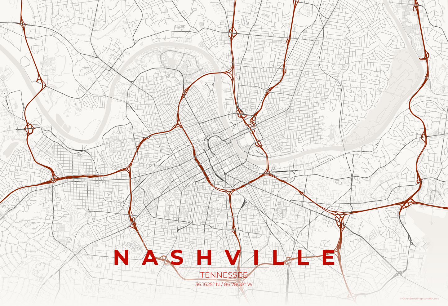 Nashville — Japanese Ink Map Print