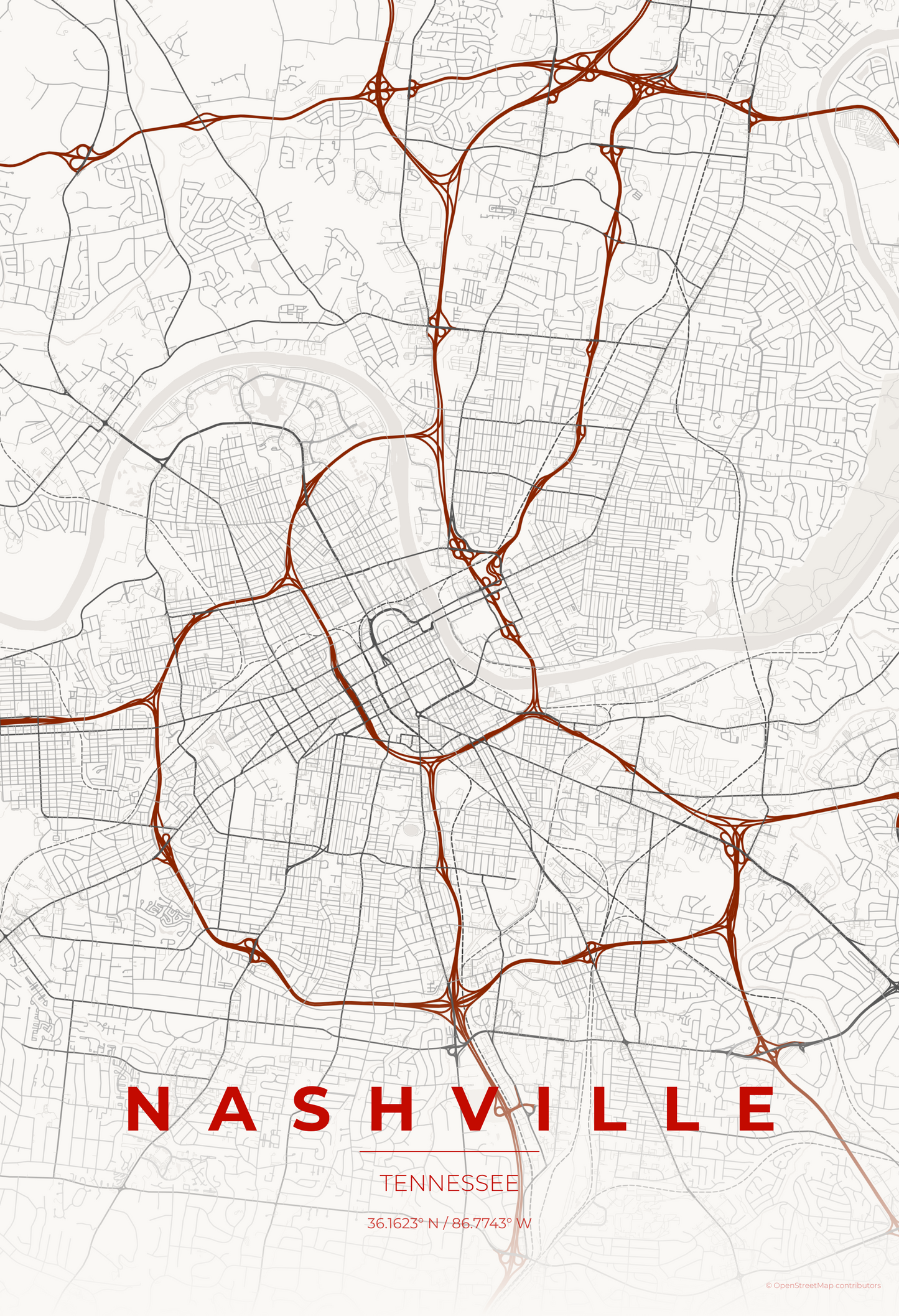 Nashville — Japanese Ink Map Print