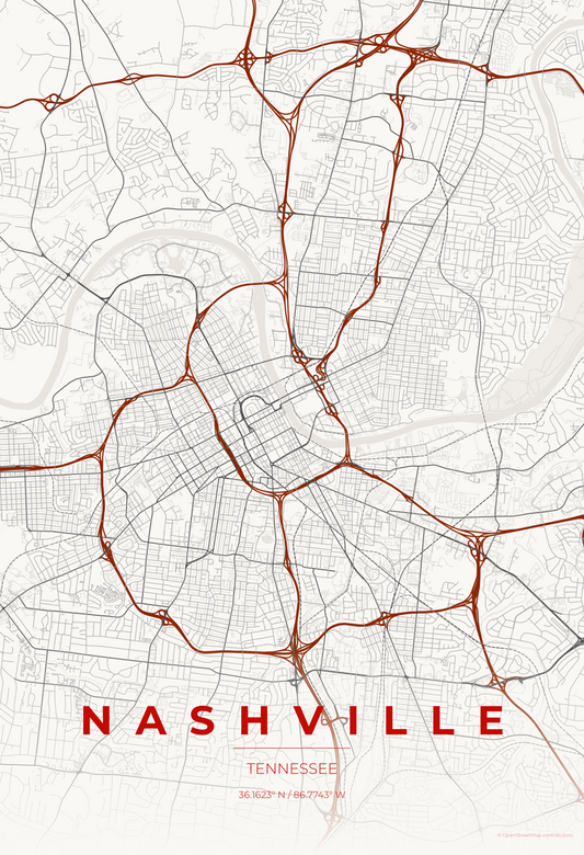Nashville — Japanese Ink Map Print