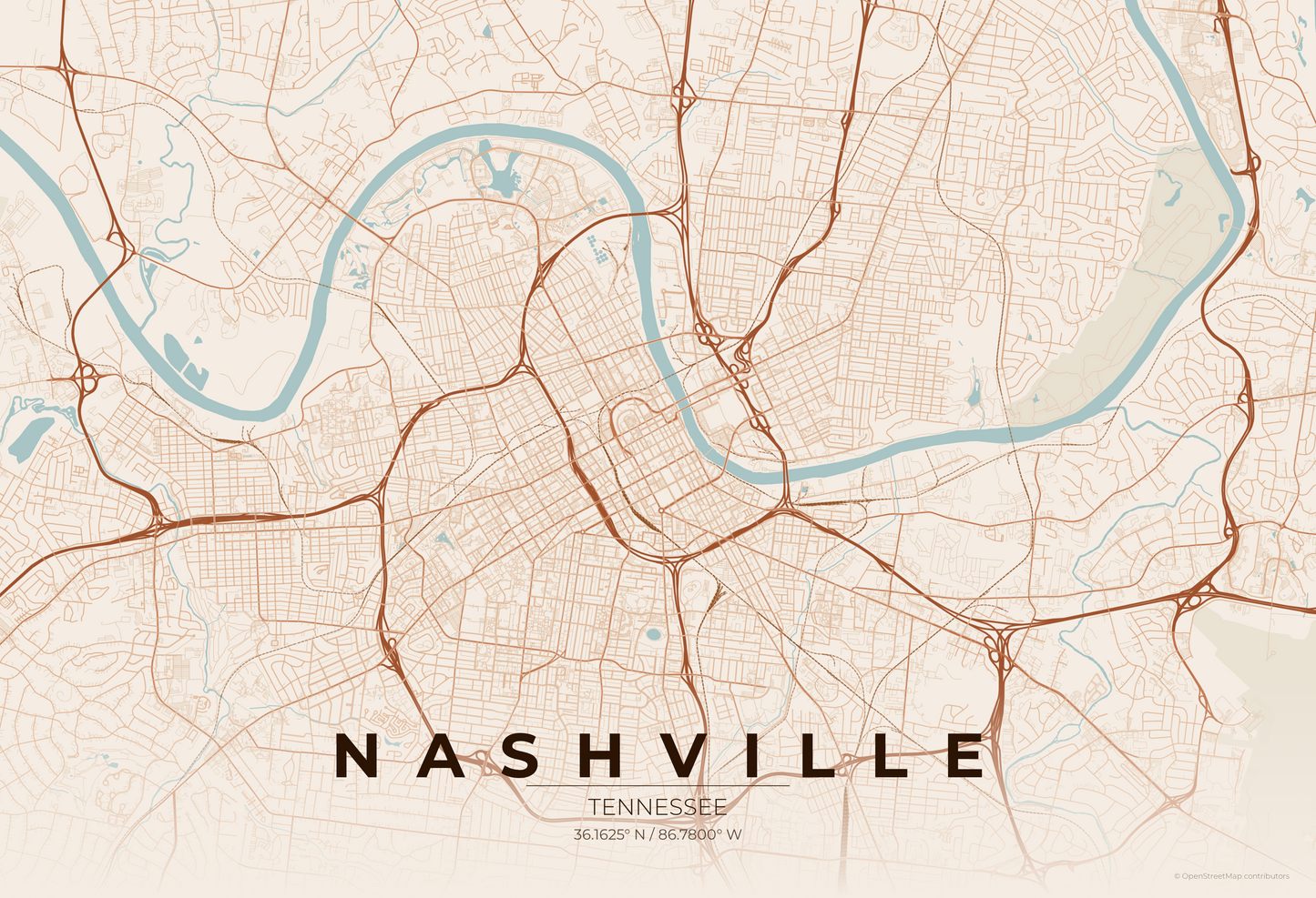 Nashville — Terracotta Map Print