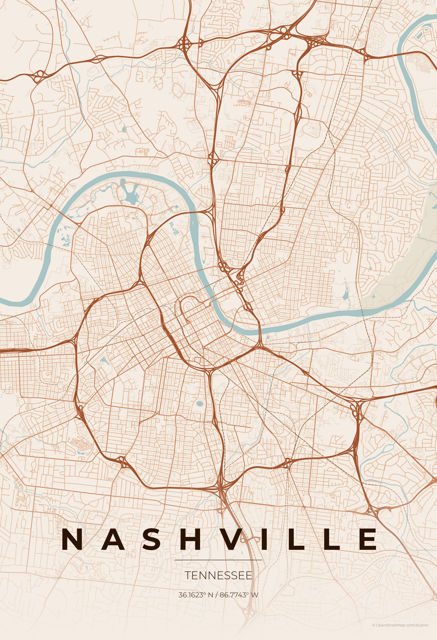 Nashville — Terracotta Map Print