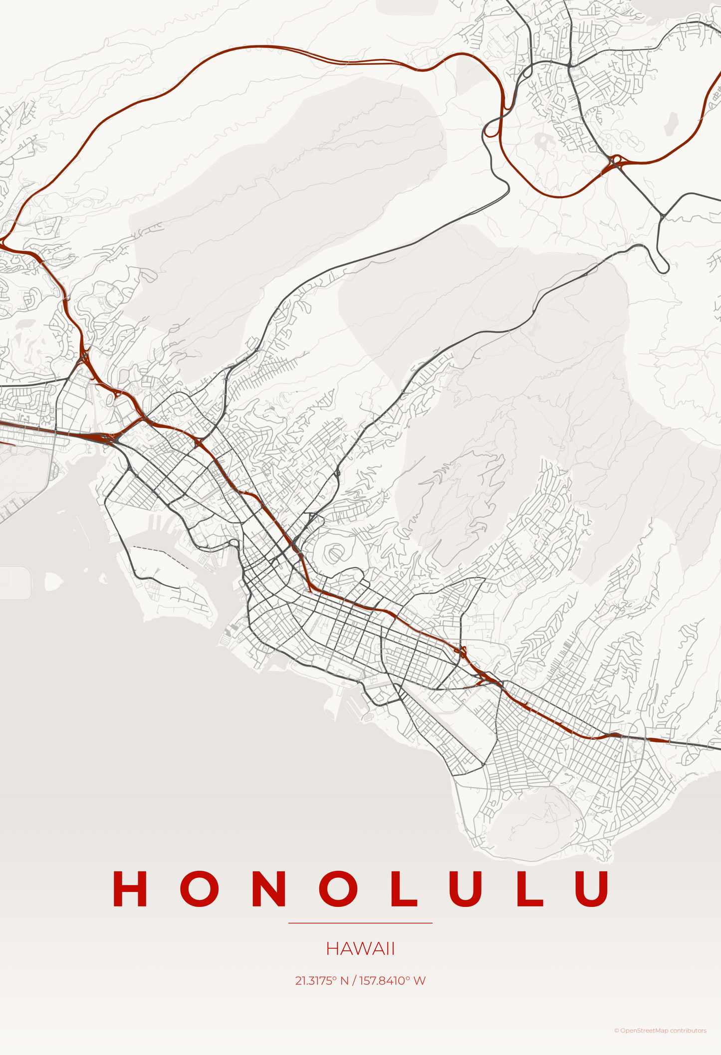 Honolulu — Japanese Ink Map Print