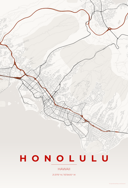 Honolulu — Japanese Ink Map Print