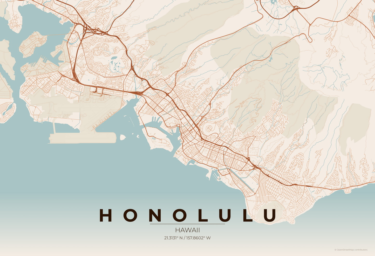 Honolulu — Terracotta Map Print