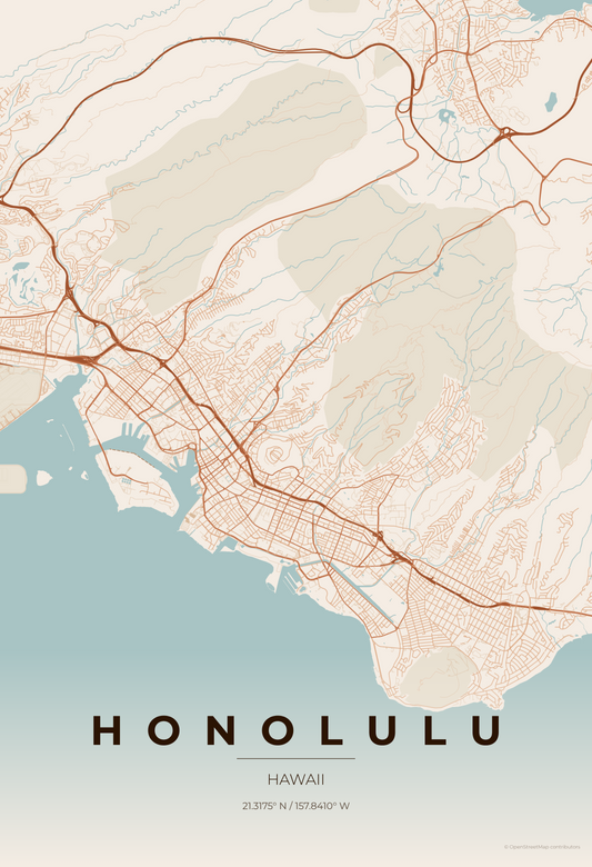 Honolulu — Terracotta Map Print