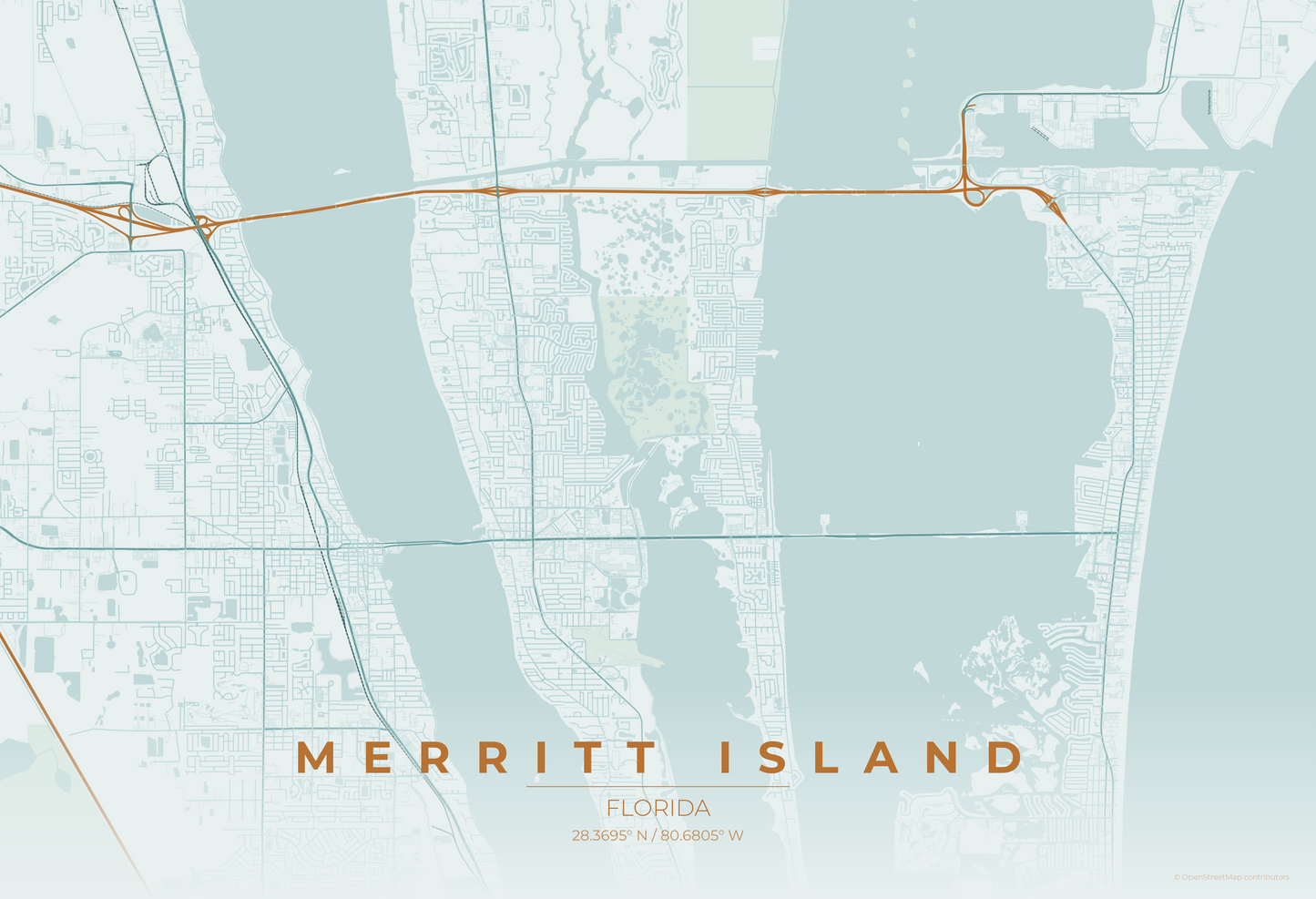 Merritt Island — Copper Patina Map Print