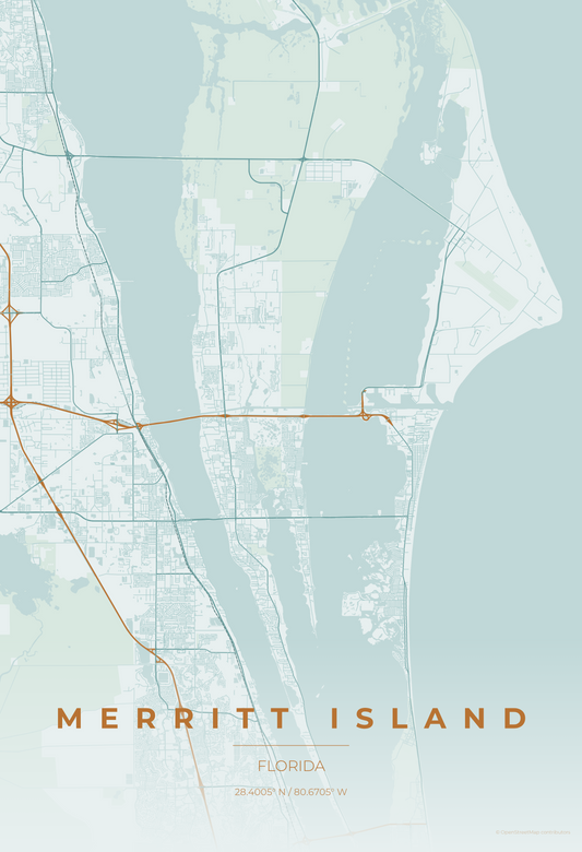 Merritt Island — Copper Patina Map Print