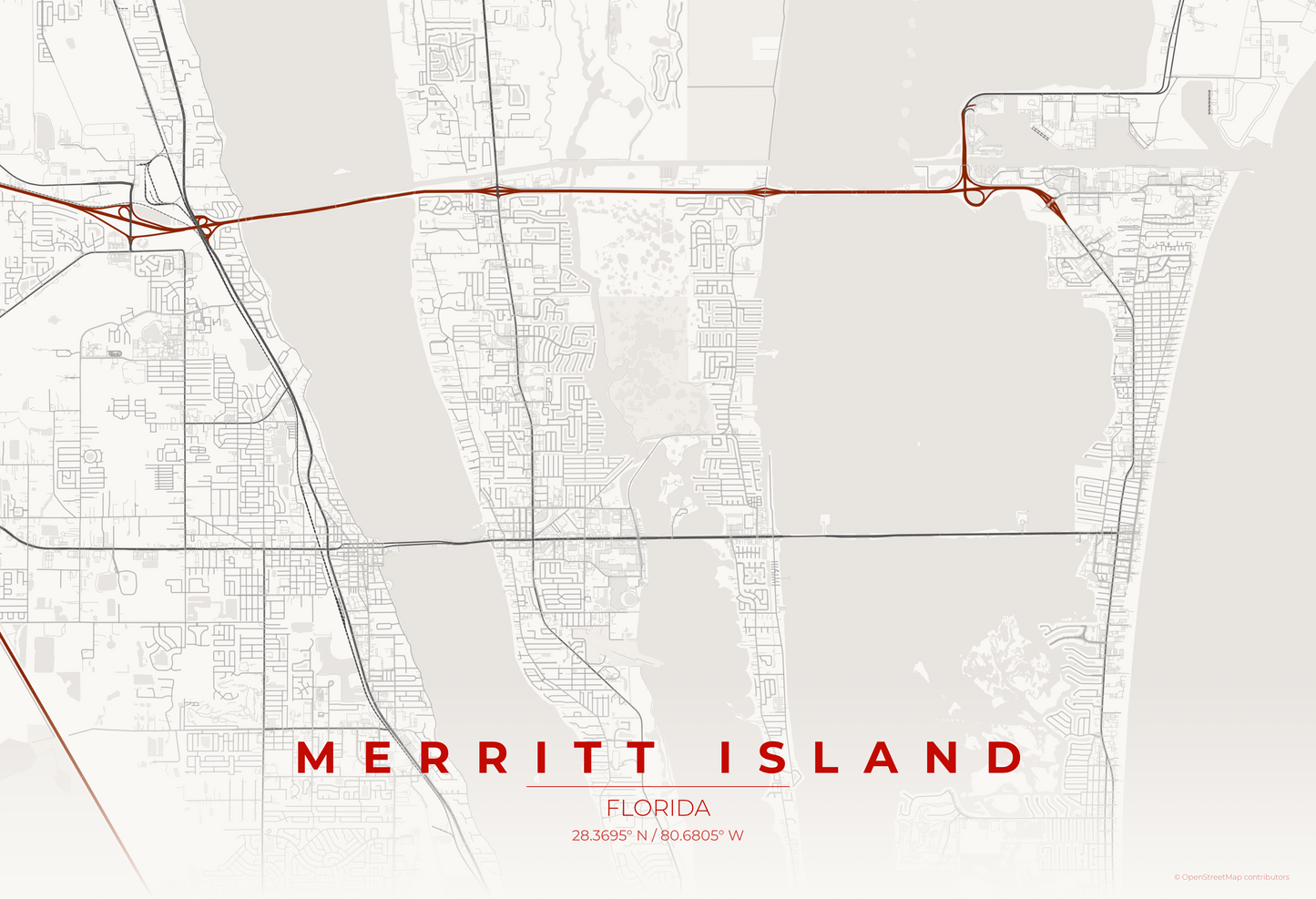 Merritt Island — Japanese Ink Map Print