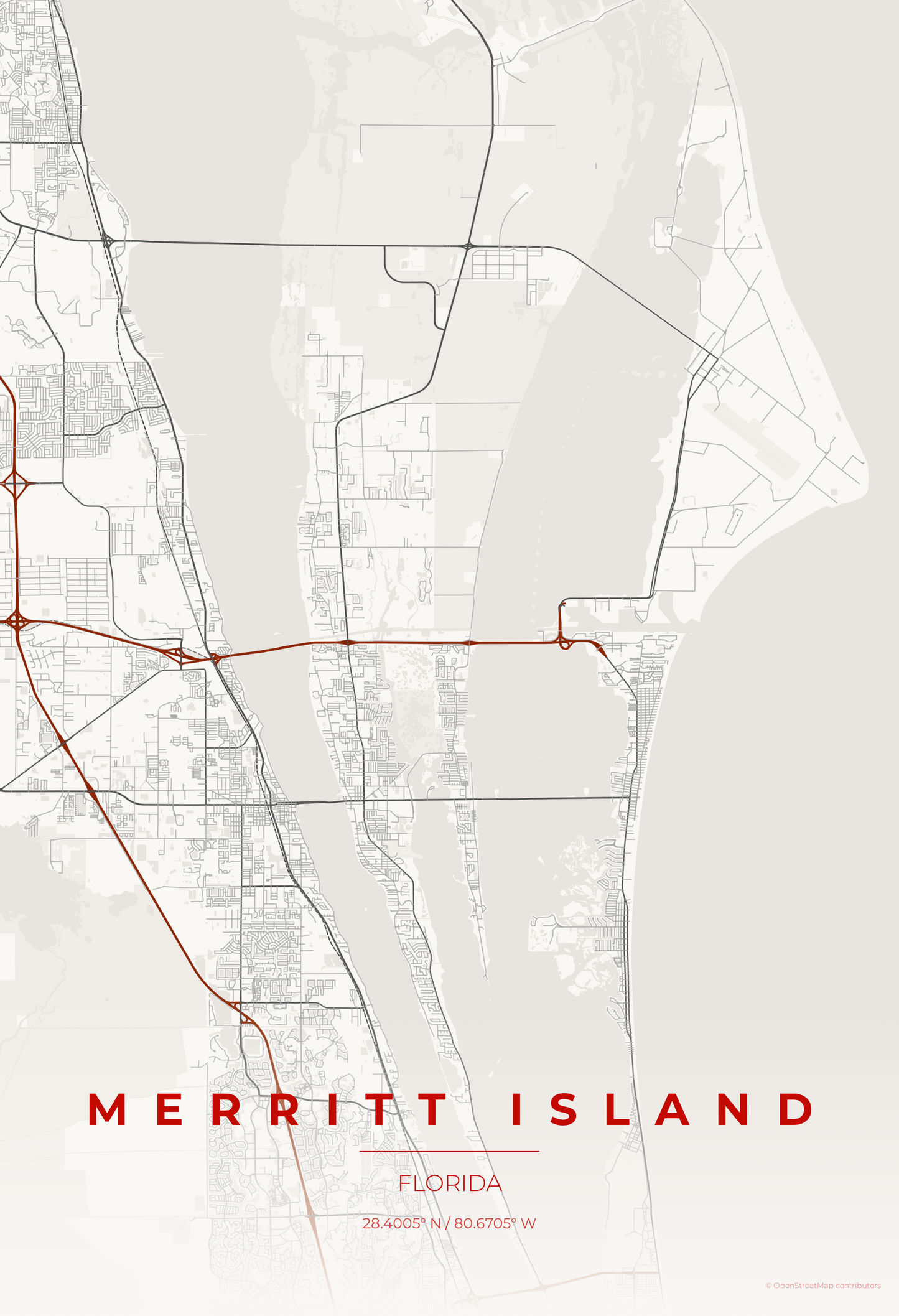 Merritt Island — Japanese Ink Map Print