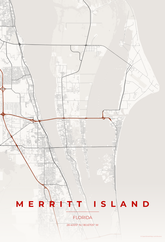 Merritt Island — Japanese Ink Map Print