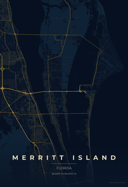 Merritt Island — Midnight Blue Map Print